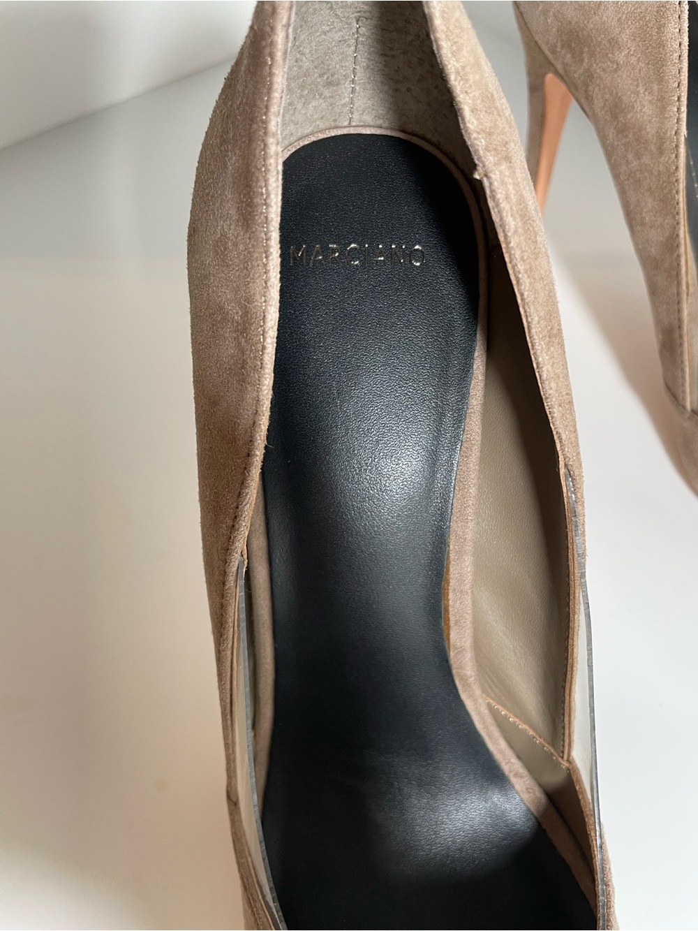 MARCIANO Leather Taupe Suede Pumps - Picture 13 of 16